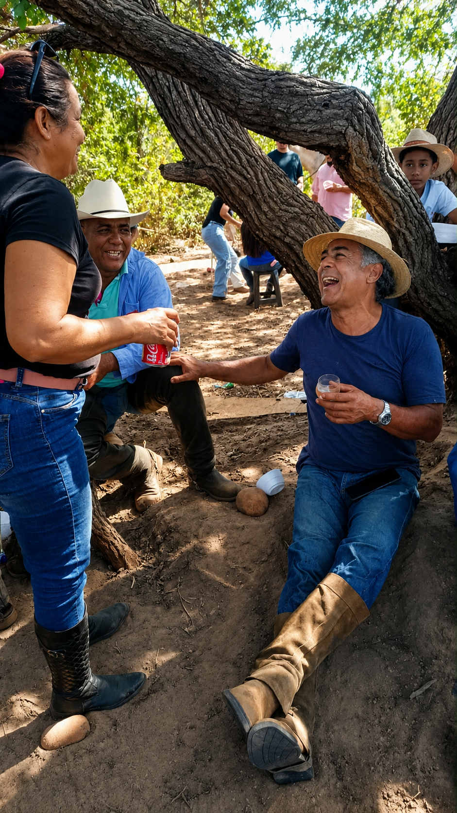 Amauri Damião conversando com moradores da zona rural, embaixo de uma árvore
